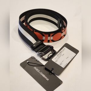 Dolce & Gabbana Logo Stripe Buckle Belt Men BlackWhite&Orange Belt (Adjustable)